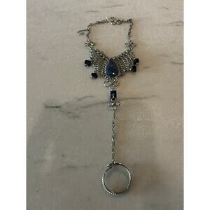 Hand Chain Bracelet Blue Stone Bracelet Boho Statement Ring Chain